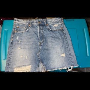 Slightly distressed, denim skirt